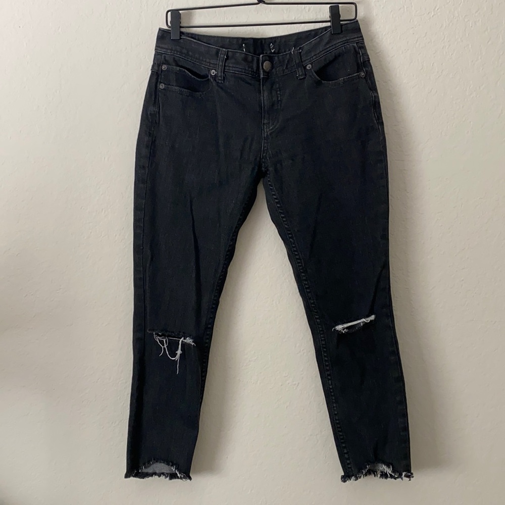 FREE PEOPLE Black Distressed Mid Rise Jeans